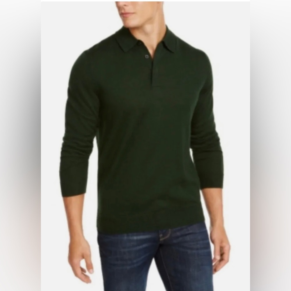 NWT Club Room Men’s Merino Wool Blend Long Sleeve Polo Sweater